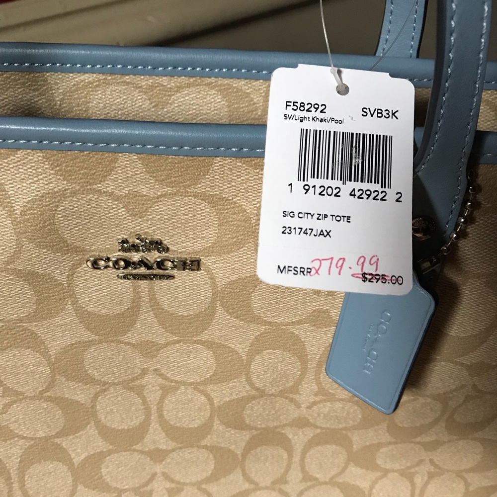 Coach khaki/blue leather city zip tote NWT - Picture 2 of 8